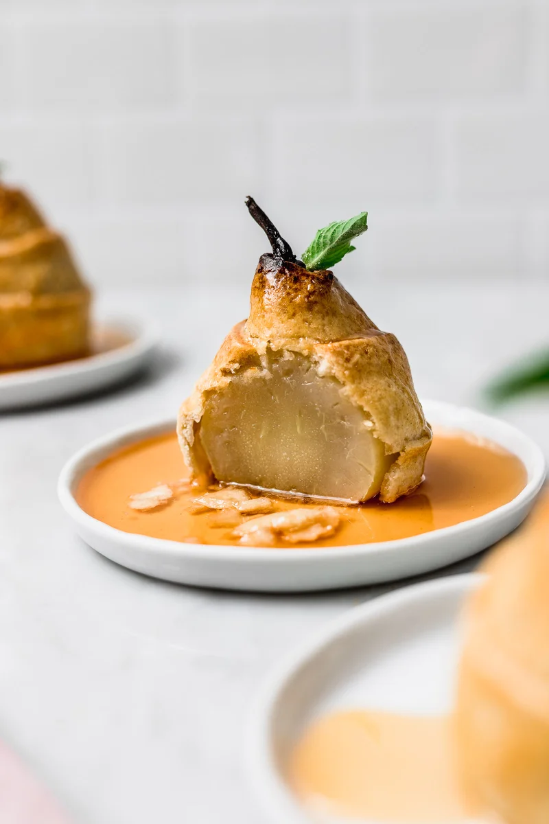 White Wine Poached Pears Wrapped in Dough