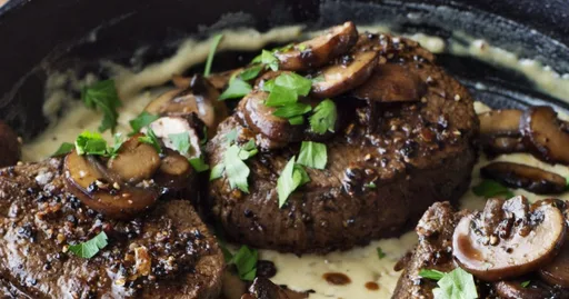 Filete mignon con mostaza y setas