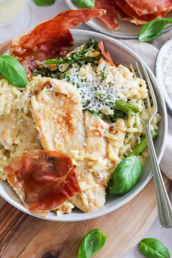 Creamy Chicken Orzo with Prosciutto