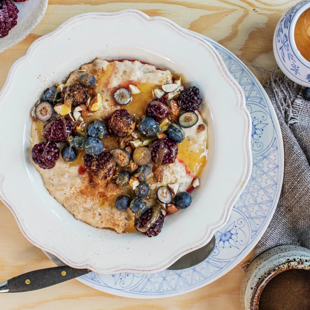 Barley porridge with honey and berries