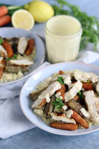 Za'atar Chicken & Cous Cous Salad with Tahini Dressing