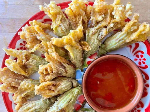 Stuffed Zucchini Flowers with Lao Sausage