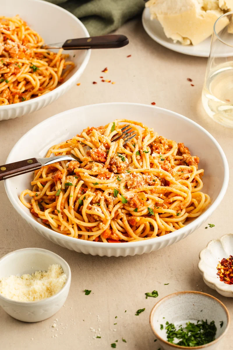 Turkey Bolognese (One Pot Spaghetti)
