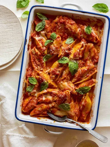 Baked Turkey Sausage and Mascarpone Stuffed Shells