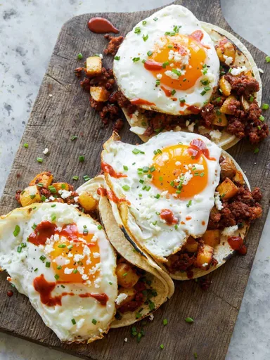 Chorizo and Fried Egg Breakfast Tacos