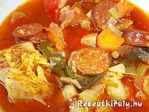 Red wine vegetable soup with country sausage