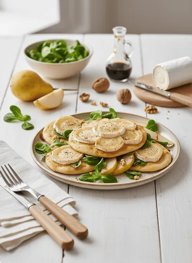 Salade de chèvre et poires sur mini-pizzas