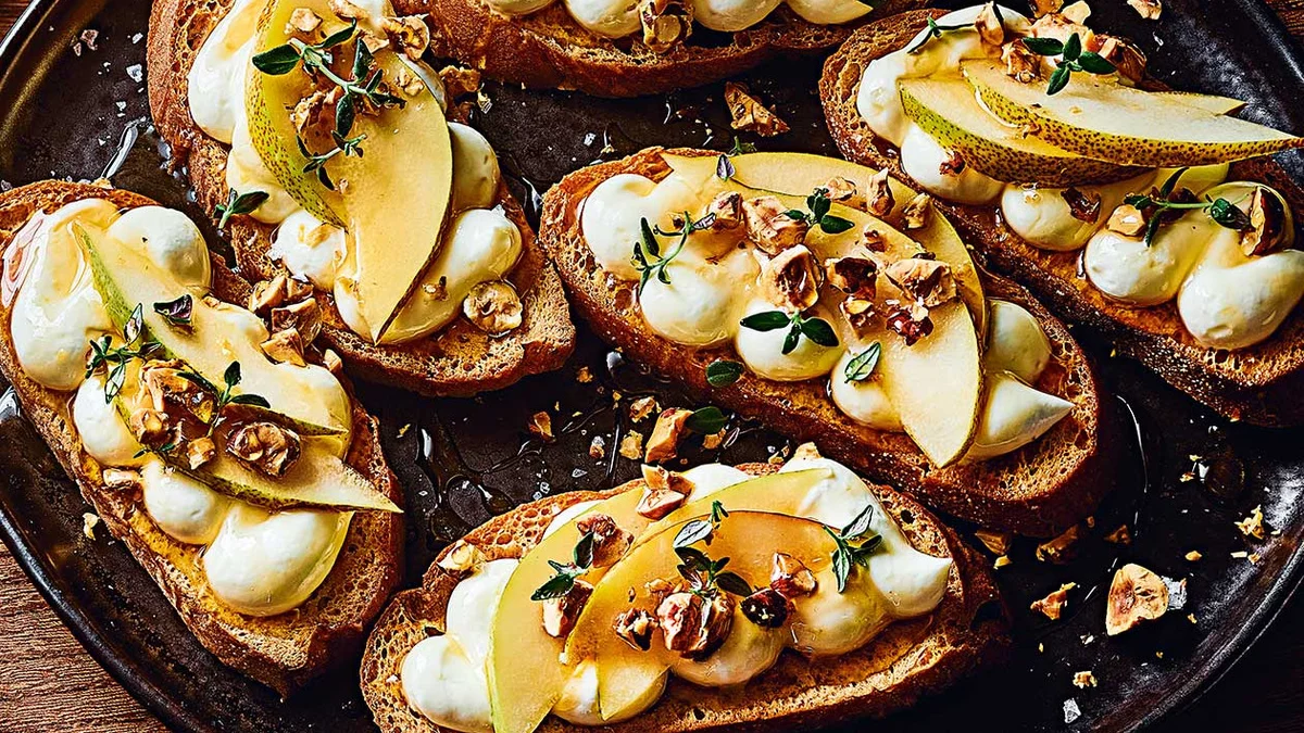 Pear and whipped goat's cheese crostini