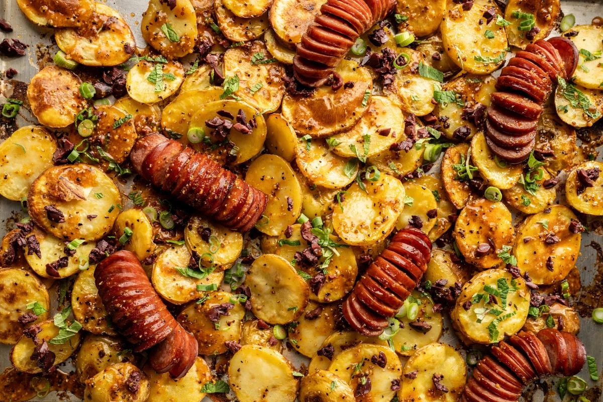 Sheet Pan Hasselback Kielbasa & Potatoes