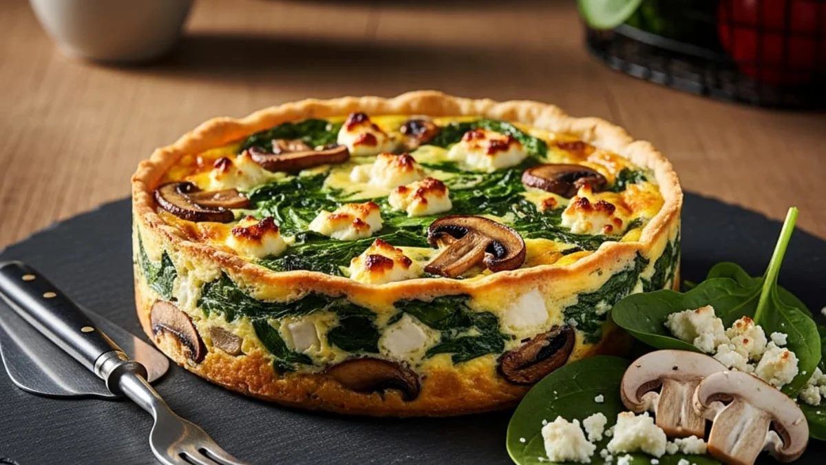 Crustless Spinach, Mushroom and Feta Quiche