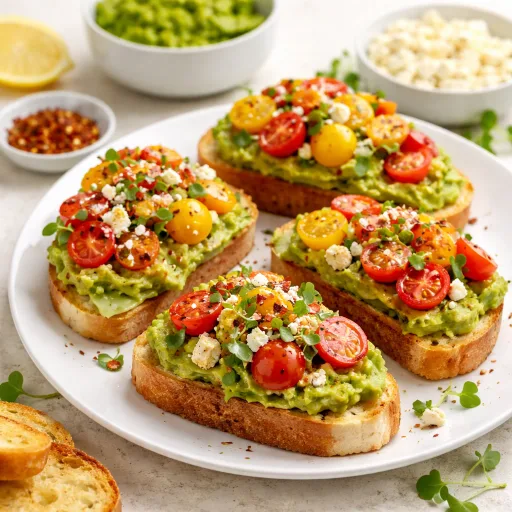 Crostini de aguacate y tomate para el desayuno