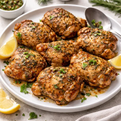 Muslos de pollo deshuesados al horno con hierbas
