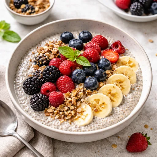 Piatto per la colazione con frutti di bosco e chia, un inizio di giornata fresco e vivace
