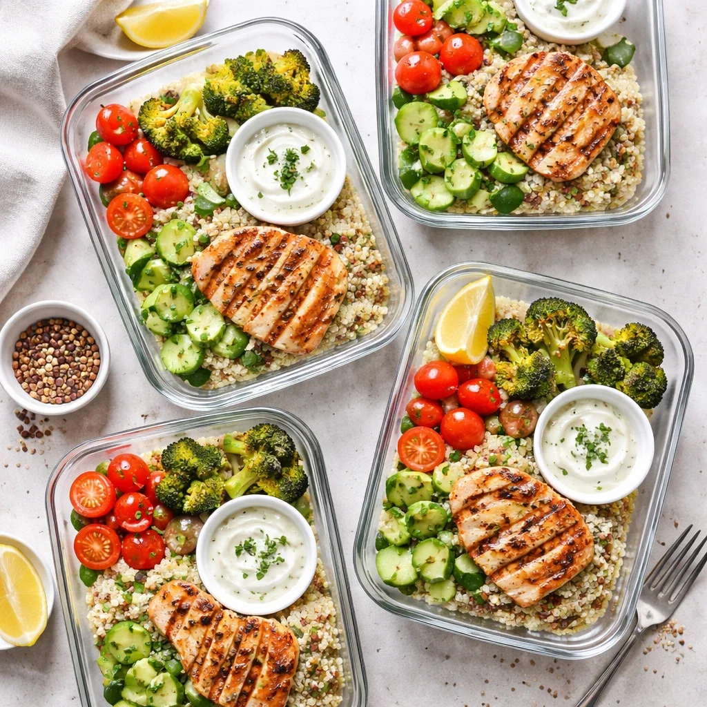 Boles de quinoa y pollo para preparar las comidas de la semana: sencillos, frescos y listos para la semana