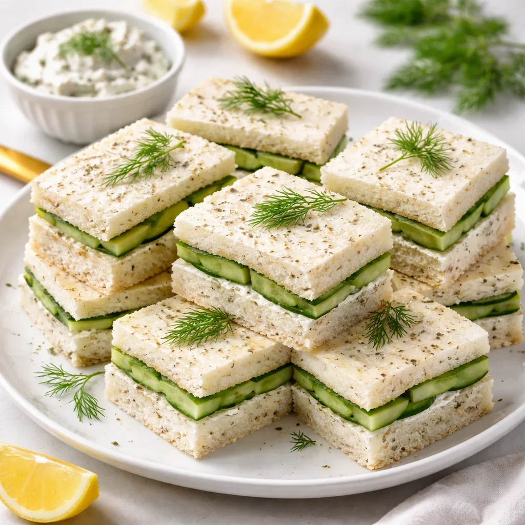 Sándwiches de pepino y queso de cabra para el té, frescos y sabrosos