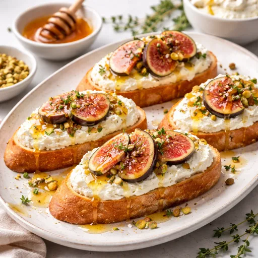 Crostini de ricota batida con miel, ligeros, cremosos y perfectos para compartir