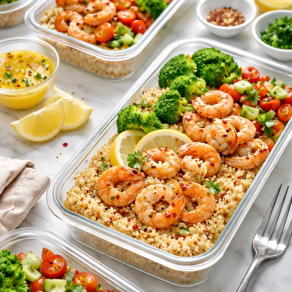Quinoa-Garnelen-Meal-Prep mit Zitrone und Knoblauch
