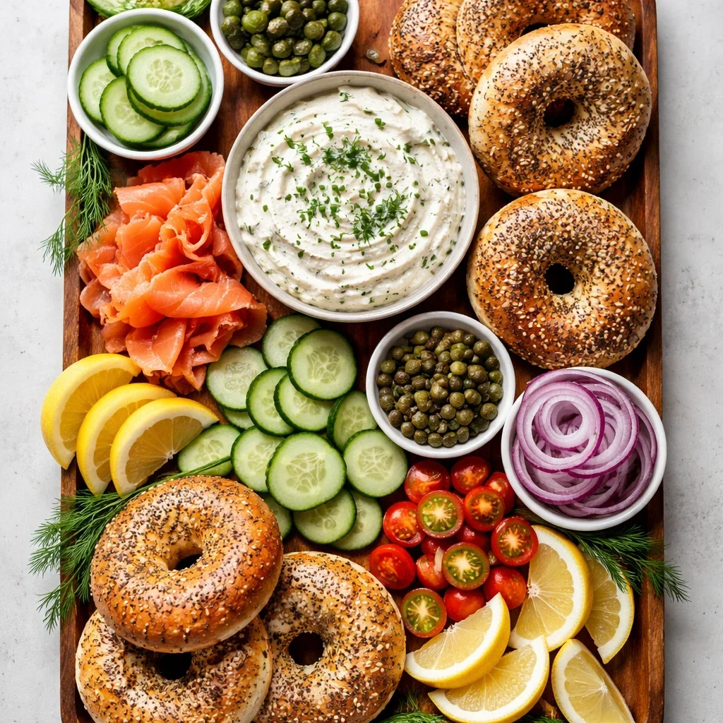 Lox and Herb Cream Cheese Bagel Board - A Fresh, Crowd-Pleasing Brunch