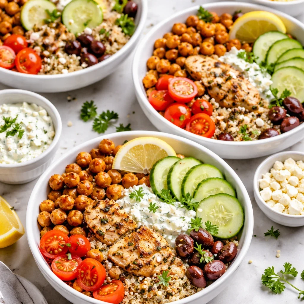 Cuencos mediterráneos de garbanzos para preparar con antelación: frescos, sabrosos y listos para la semana