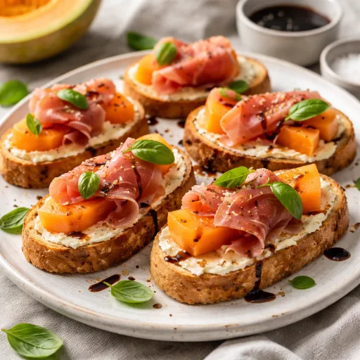 Prosciutto Melon Crostini - A Fresh, Savory-Sweet Appetizer