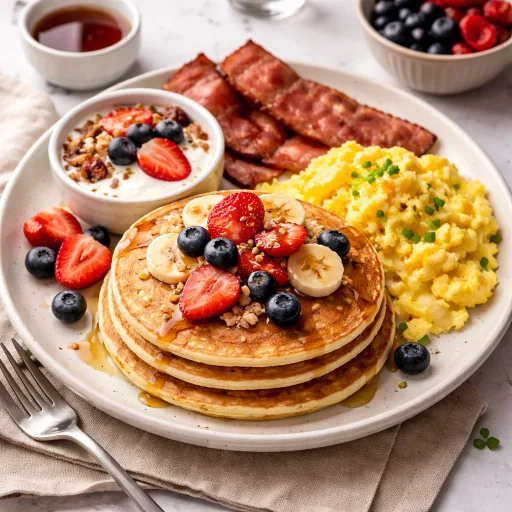 Piatto da colazione con pancake proteici