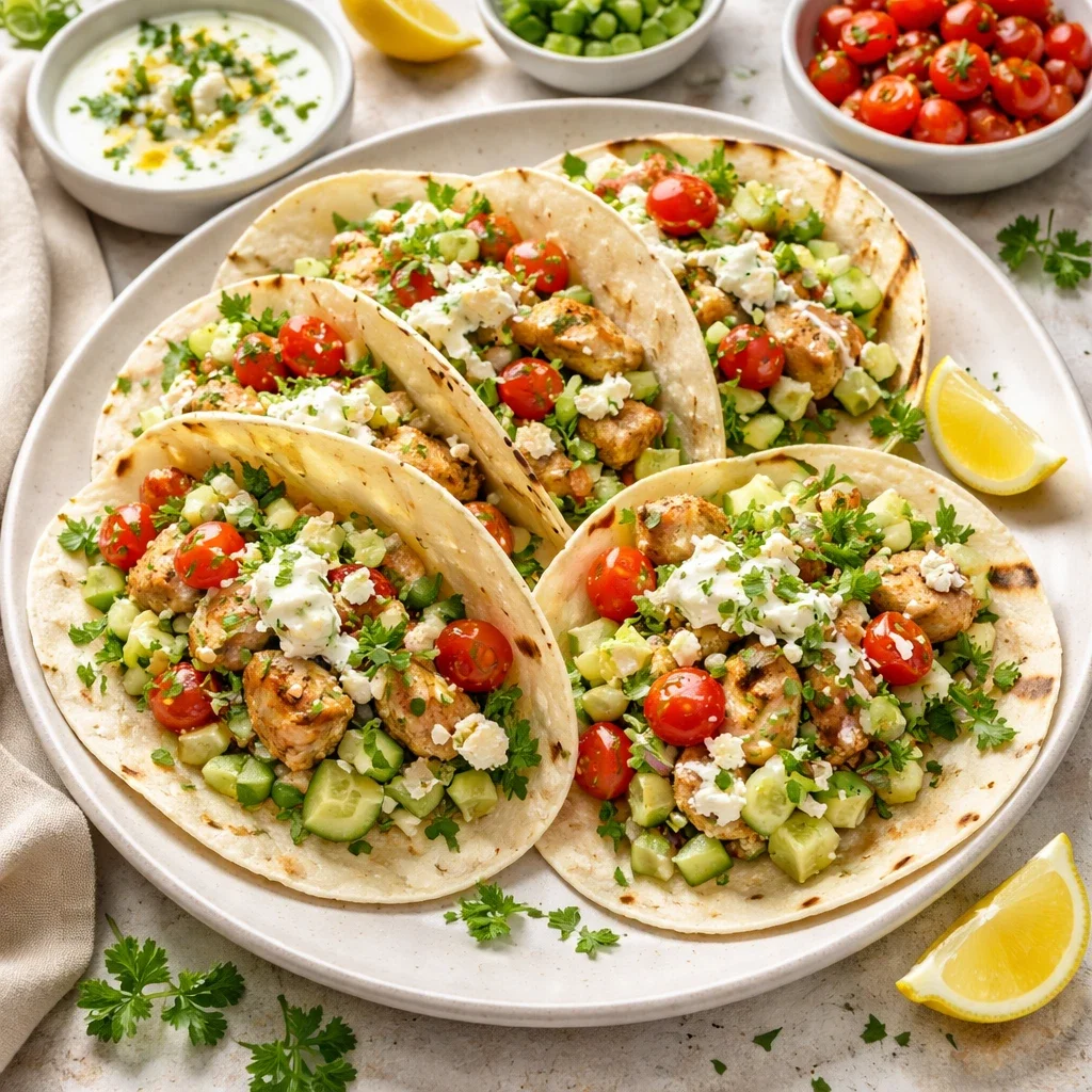 Tacos mediterráneos de pollo rápidos y llenos de sabor