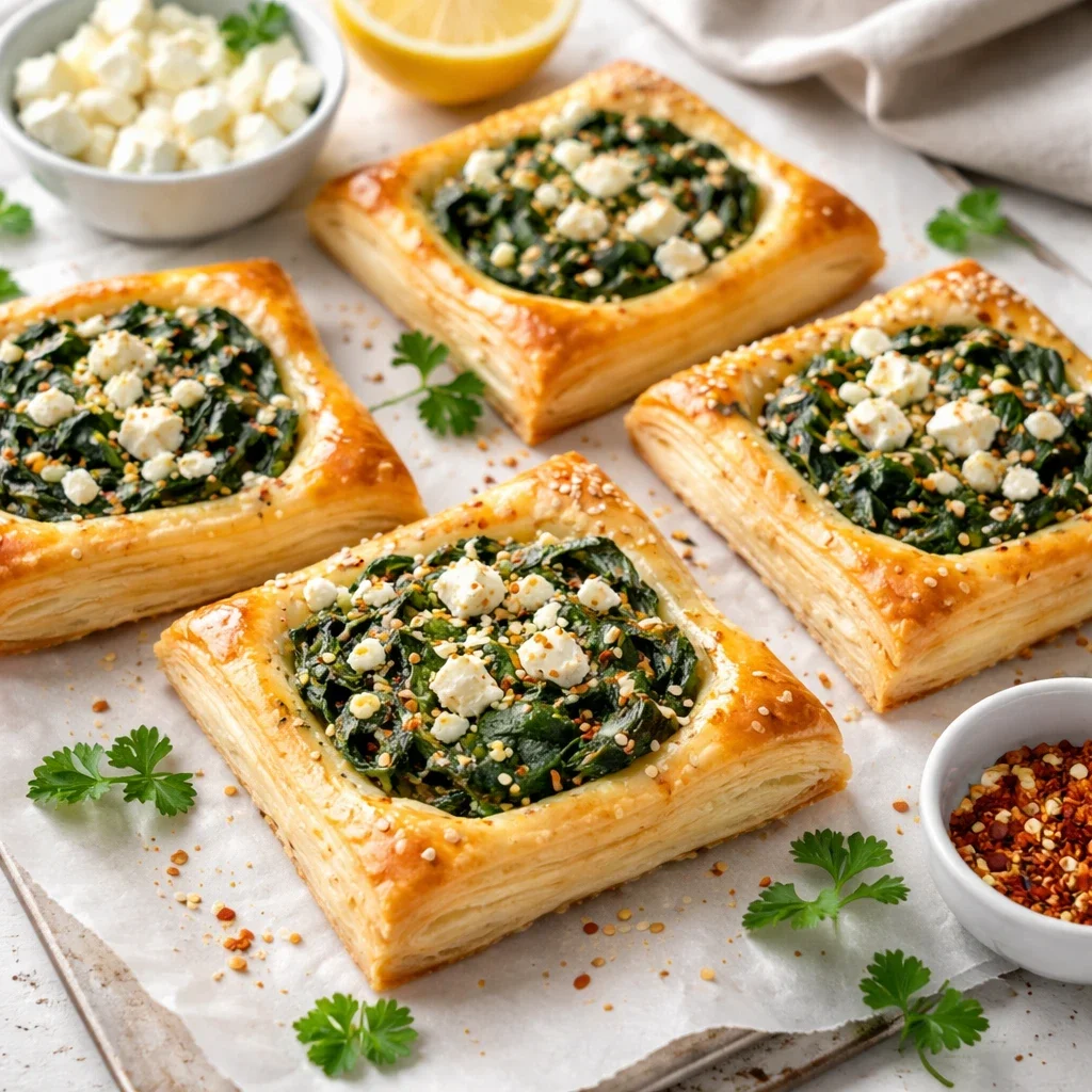 Spinach Feta Puff Pastry Squares - A Simple, Flaky, Crowd-Pleasing Appetizer