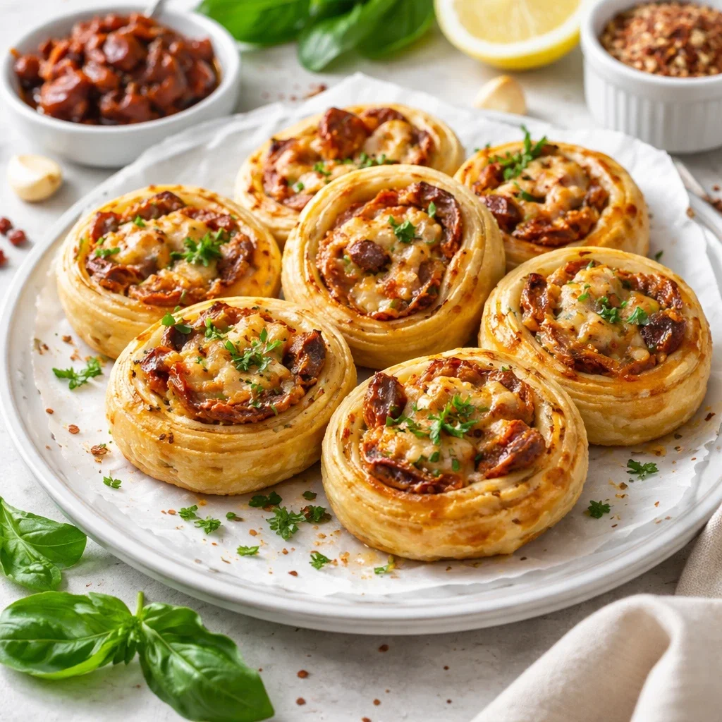 Palmiers feuilletés au fromage et aux tomates séchées, dorés et savoureux