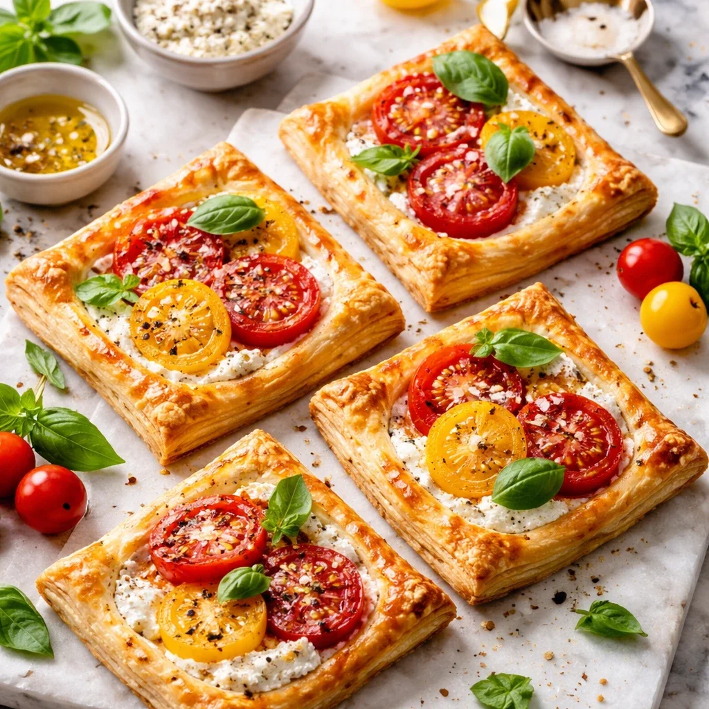 Tomato Ricotta Puff Pastry Tartlets - A Simple, Savory Bite