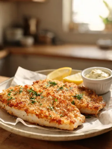 Peixe crocante da costa na fritadeira sem óleo