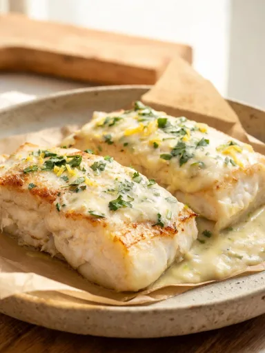 Baked Cod in Coconut Lemon Cream Sauce