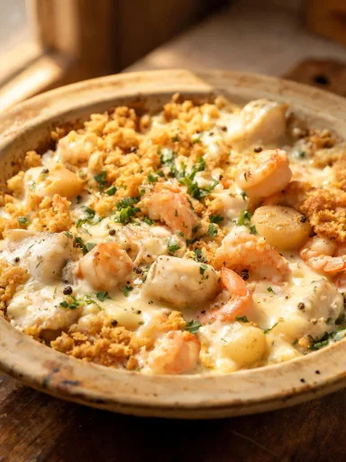 Comforting New England Seafood Casserole with Cream Sauce