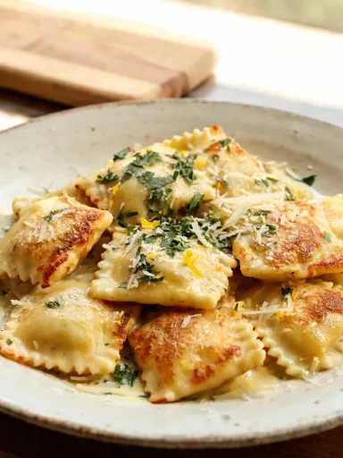 Salsa cremosa de limón y mantequilla para raviolis de bogavante