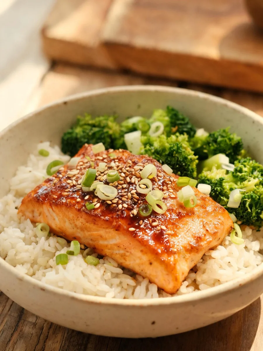 Bol de salmón teriyaki casero y saludable en 20 minutos