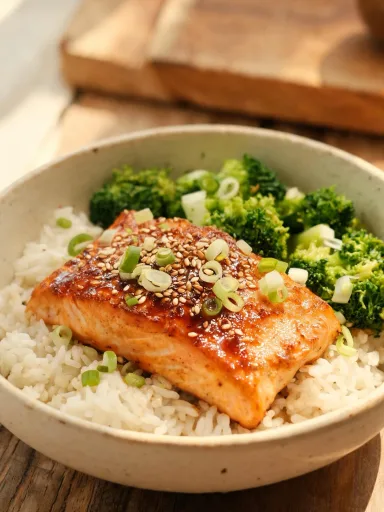 Bol de salmón teriyaki casero y saludable en 20 minutos