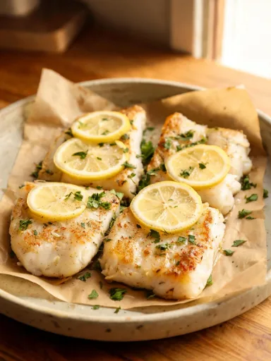 Baked White Fish with Lemon, Garlic & Herbs
