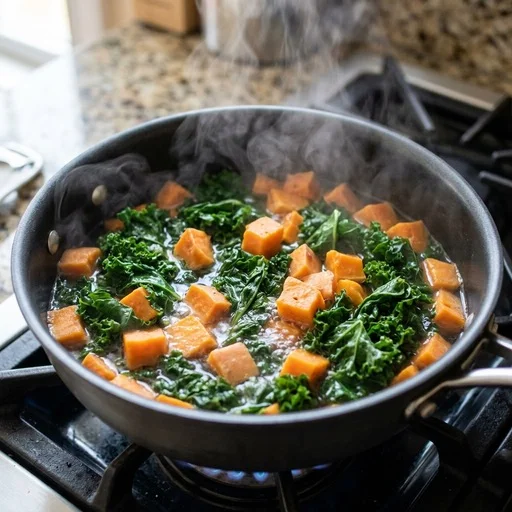 Mistura de couve kale e batata-doce