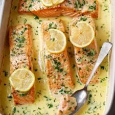 Baked Salmon with Lemon Butter Cream Sauce Recipe