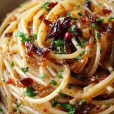 Caramelized Onion Pasta with Chilli Oil