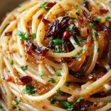 Caramelized Onion Pasta with Chilli Oil