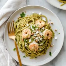 Cilantro Pistachio Shrimp Pasta Recipe