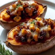 Batata-doce assada duas vezes com cranberry e maçã