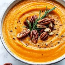 Creamy Pumpkin Sweet Potato Soup with Ginger and Spices Recipe