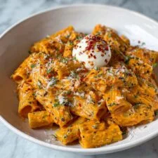 Pasta cremosa con tomate y ajo