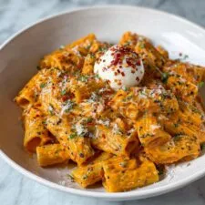 Pasta cremosa con tomate y ajo