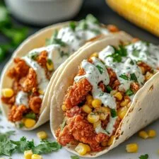 Fried Chicken Street Corn Tacos with Jalapeno Lime Ranch Recipe