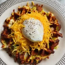Loaded Potato Waffles with Broccoli, Cheddar, and Deli Ham Recipe