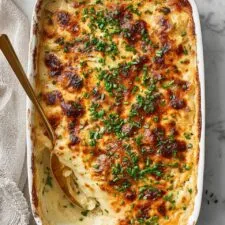 Loaded Scalloped Potatoes with Bacon, Cheddar, Gruyère, and Smoked Gouda Recipe