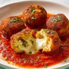 Mozzarella Stuffed Meatballs in Marinara Recipe