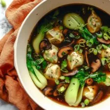 Potsticker Soup with Shiitake Mushrooms, Baby Bok Choy, and Ginger Recipe